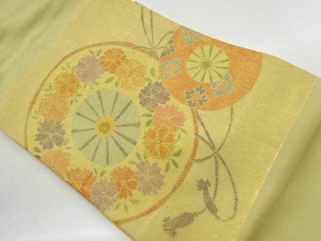 JAPANESE KIMONO / NAGOYA OBI / KINSAI / EMBROIDERY / YAEZAKURA & DRUM 